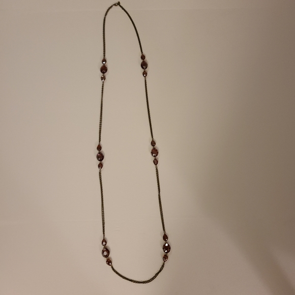 Retro 64" Flapper Necklace Rootbeer Fasceted Glass beads on chain - Picture 5 of 9